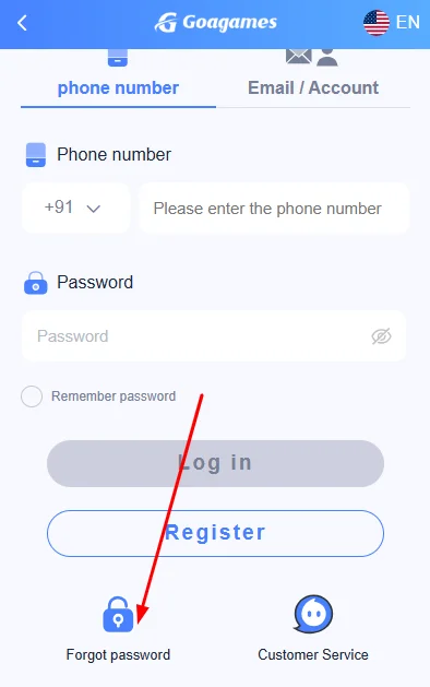 Tap the Forgot Password option